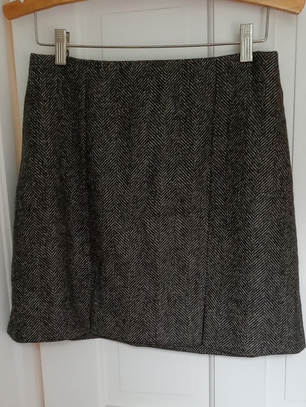 Boden British Tweed by Moon Herringbone Mini Skirt Brown Grey Wool 6P Petite